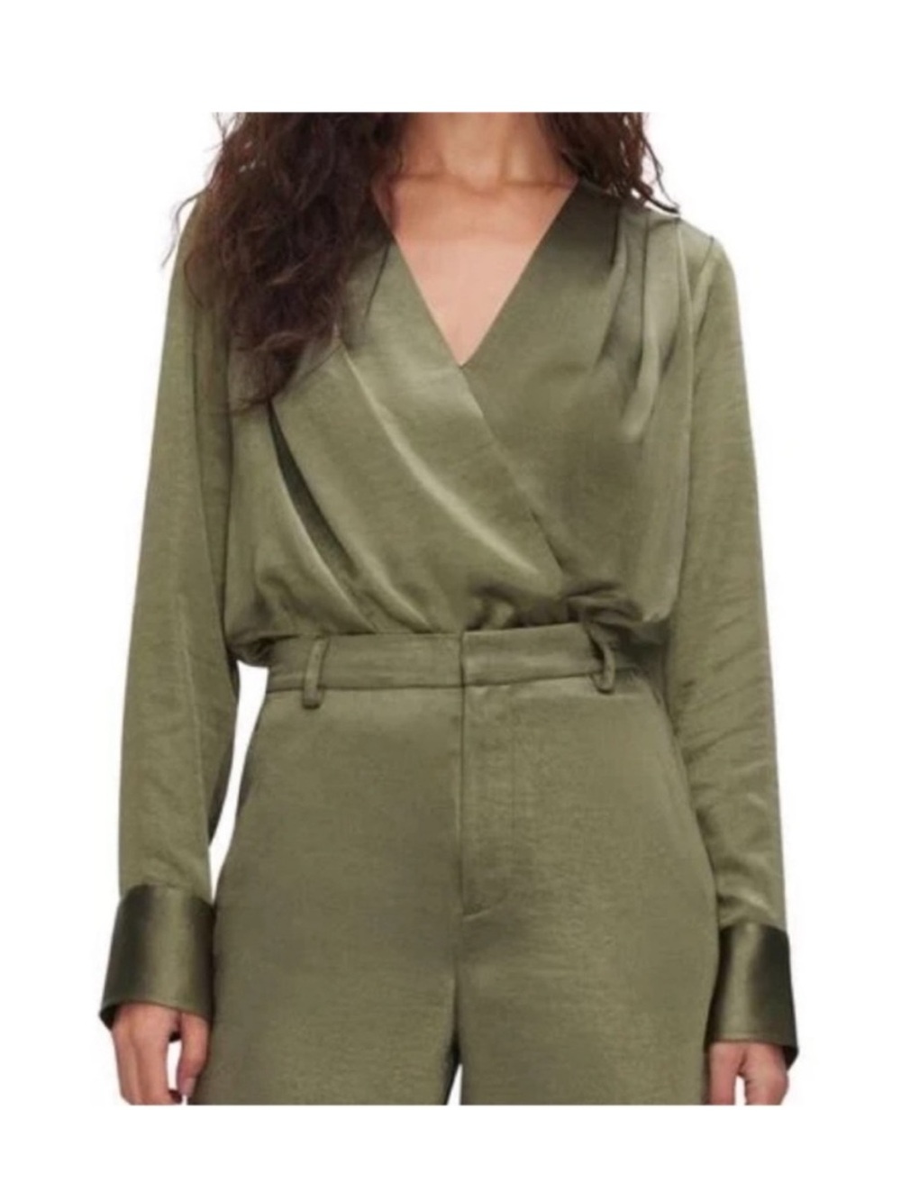GOOD AMERICAN Satin Long Sleeve Wrap Bodysuit